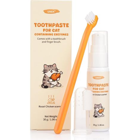 Kit de soins dentaires pour chat, dentifrice enzymatique goût poulet rôti (1/5)
