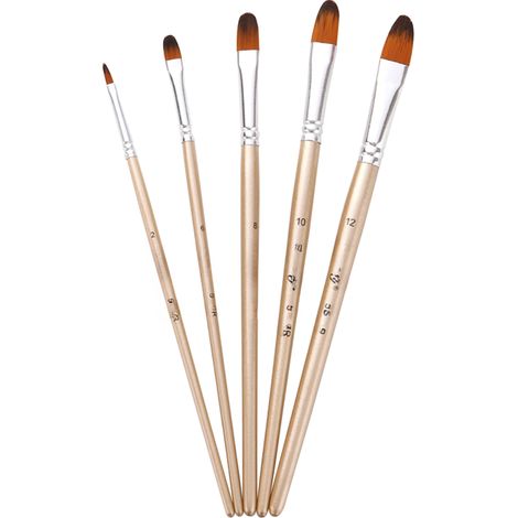 Set di 5 pennelli a lingua di gatto, setole in nylon, manico in legno (acrilico, olio, acquerello)