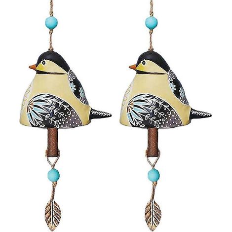 Carillon à vent suspendu en résine, motif mésange, style champêtre, idéal pour décorer votre cour ou votre jardin. (1/4)