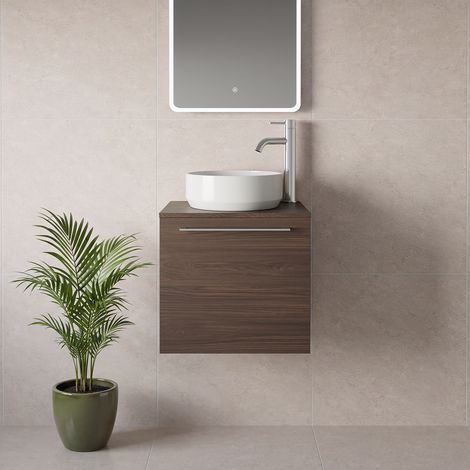 Napoli 390 Brown Oak 500mm Wall Mounted Single Drawer Vanity Unit for Countertop Basins - 500mm - Chrome 320mm Handle