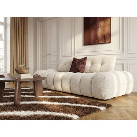 BOBOCHIC - Canapé droit 2 places avec dossier rétractable APOLLON tissu bouclette Blanc (1/5)