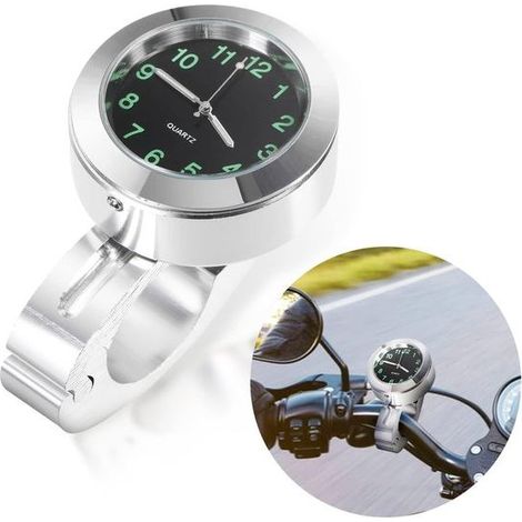 Horloge de guidon universelle pour moto, accessoire de vélo, argentée, étanche, avec veilleuse. (1/5)
