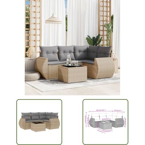 The Living Store 5-tlg. Garten-Sofagarnitur mit Kissen Beige Poly Rattan - Gartenmöbel Set - PE-Rattan Möbel - Outdoor Lounge - Esstisch Set - Gartenlounge (1/3)
