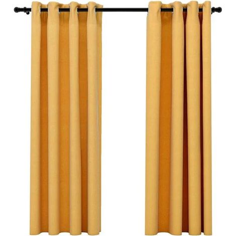 Rideaux occultants en lin, à œillets, ensemble de deux pièces, jaunes, 140 x 175 cm (1/5)
