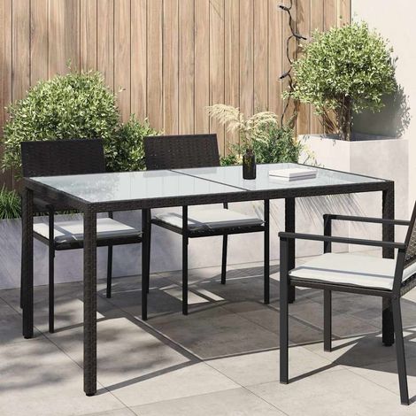 vidaXL Table de jardin 150x90x75cm Verre trempé et résine tressée Noir (1/5)