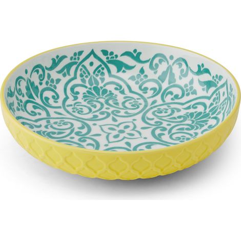 Bol géométrique de gres jaune et bleu de Mikasa