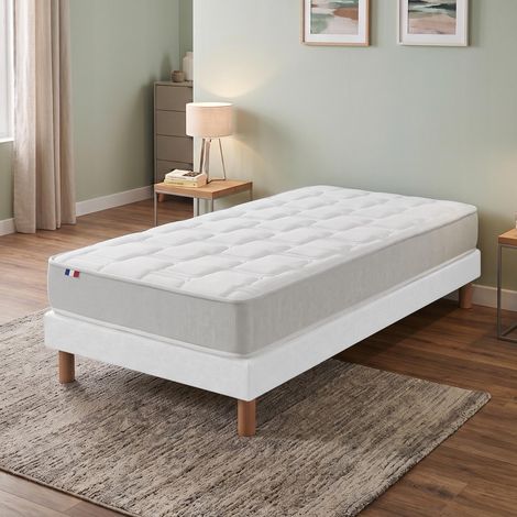 Ensemble matelas ressorts mémoire de forme DIMAME sommier déco blanc 90x190cm (1/5)