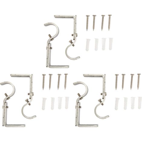 Support de tringle à rideaux réglable en 6 pièces, support pour tringle romaine, compatible avec différents styles et épaisseurs de rideaux, argenté (1/5)