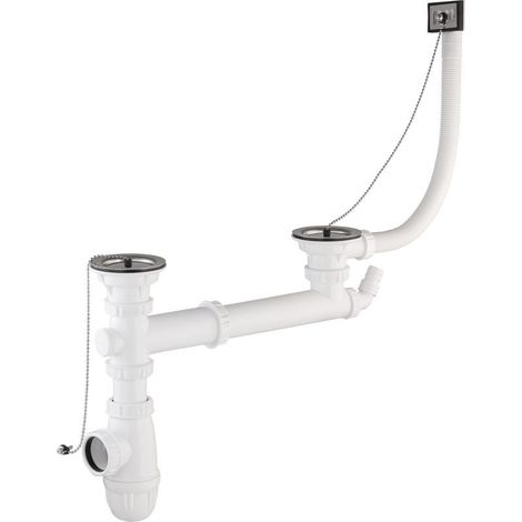 – Vidage complet lavabo Ø60 pour évier grès 2 bacs – Trop plein Ø40 – Entraînement réglable 156 à 260 mm – Pour chantiers humides (1/2)