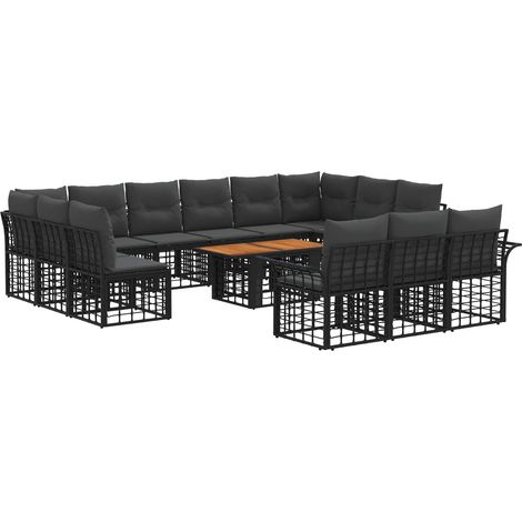Set Divano da Giardino 14 pz Nero e Grigio scuro polyrattan vidaXL (1/5)