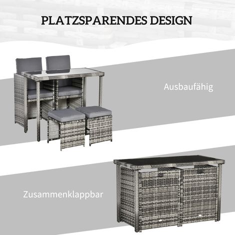 Ensemble de jardin en polyrotin pour 4 personnes, salon de jardin avec coussins gris (1/5)