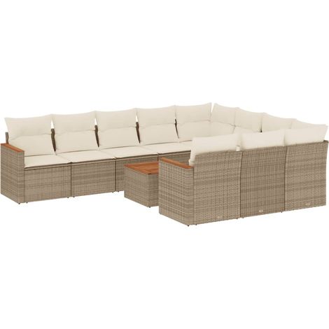 Set de sofás de jardín 11pzas con cojines ratán sintético beige vidaXL (1/3)