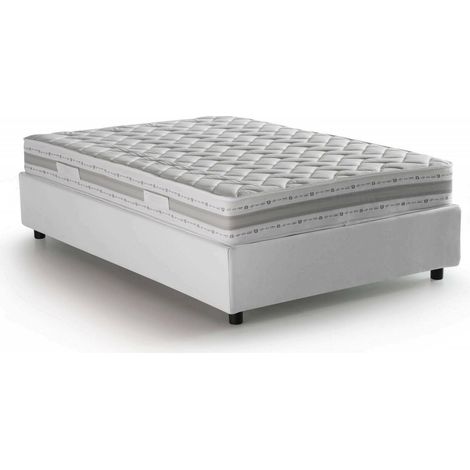 Talamo Italia Cama de plaza y media Gaia, Cama contenedor con revestimiento de tela, 100% Made in Italy, Apertura lateral, con colchón Cm 120x190 incluido, Blanco, con embalaje reforzado