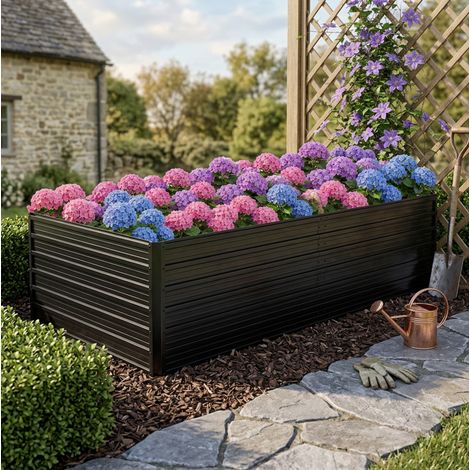 Fioriera rialzata 219x112x64 cm nera in metallo con base aperta (1/4)