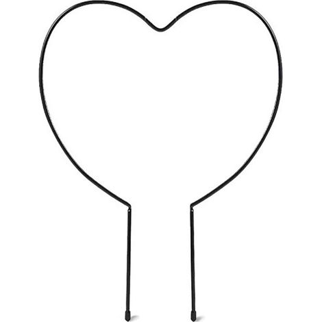 Supports pour plantes grimpantes en métal, ronds et en forme de cœur, avec piquets et échafaudages.
