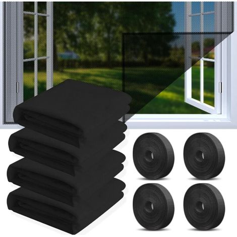 Zanzariera per finestra in 4 pezzi, zanzariera ritagliabile con 4 rotoli di strisce adesive, rete anti-insetti (nera) 130x150 cm (1/4)