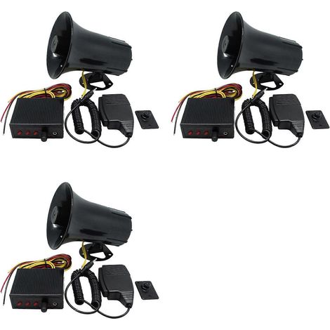 3 altavoces de sirena policial de 12 V con ajuste de volumen de sonido de 3 tonos, bocina para vehículo con micrófono y altavoz. (1/5)