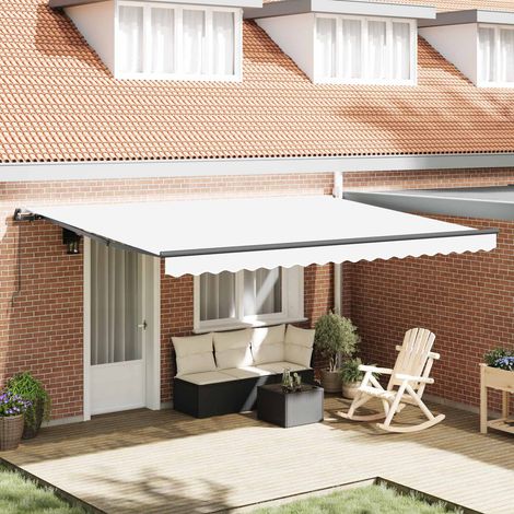 Store banne-Auvent Rétractable Blanc 450x350 cm Polyester et Acier (1/4)
