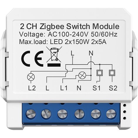 Module de commutateur intelligent ZigBee - 2 Groupes, Blanc, Mini Taille (1/4)