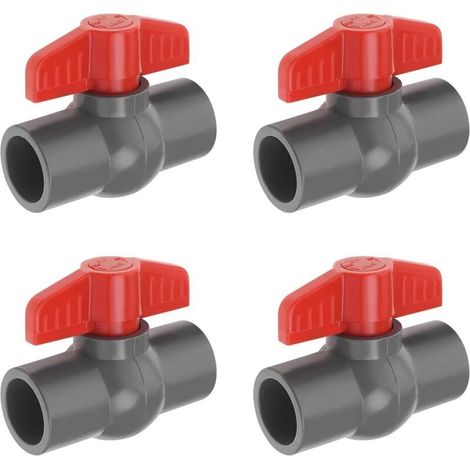 4pcs PVC Robinet à Tournant Sphérique Diamètre du Trou PVC Douille Extrémité Vanne d'arrêt Utilisée Dans les Piscines d'irrigation Plomberie Commerciale Aquariums Rouge Gris 25mm (1/5)