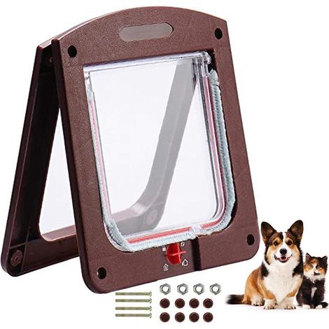 Chatière avec 4 voies magnétique, chatière pour chats et chiots, chatière avec tunnel marron (1/5)