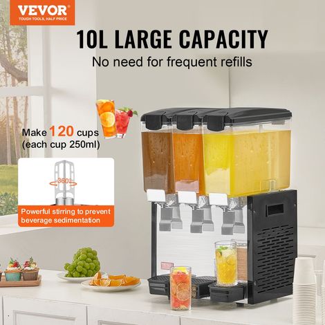 Distributeur de Boissons Commercial 3 Réservoirs de 10 L, Fontaine à Eau 440 W, Distribution de Jus Limonade Thé Glacé, Température… (1/5)