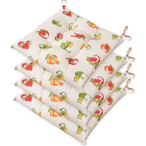 Set 4 Cuscini Sedia Lettere e Frutta Moderni Morbidi Imbottiti Ovatta Universali Cotone Lavabile