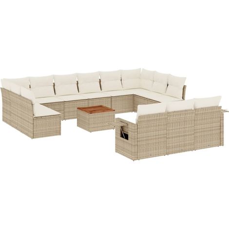 Set sofás de jardín 14 pzas con cojines ratán sintético beige vidaXL (1/3)