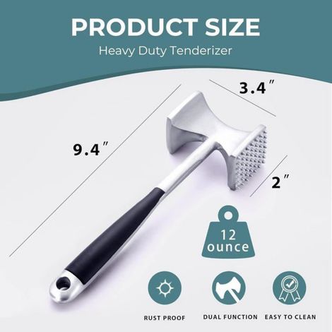 Marteau Attendrisseur Viande - Tête Acier Allié - Double Face Texturé/Lisse - Pour Steak Bœuf Poisson - 23,9 x 8,6 cm - 250 g (1/5)