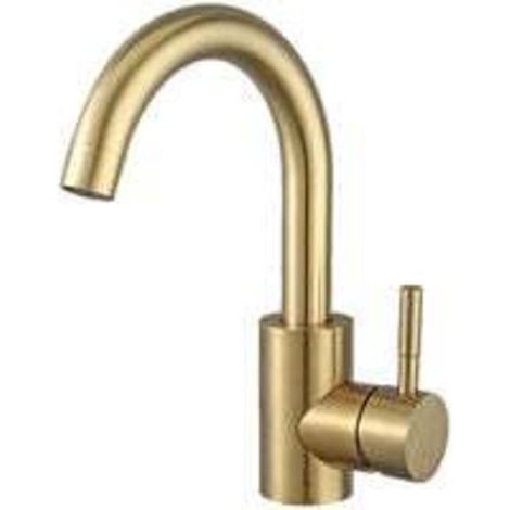 Robinet Lavabo - Bec Haut Pivotant 360° - Montage Pont - Sans Plomb - Acier Inoxydable 304 - Doré Brossé - Unité (1/5)