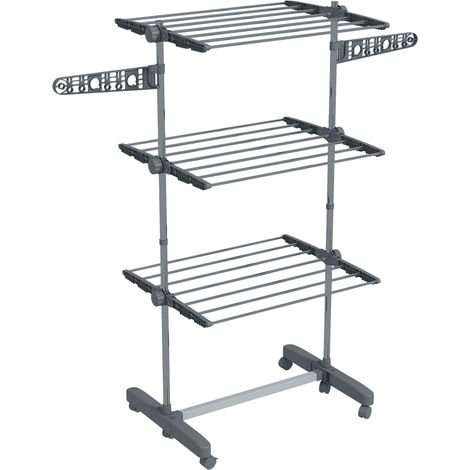 Acier gris, étendoir à linge pliable 3 niveaux avec roulettes, séchage et rangement pour intérieur (1/5)