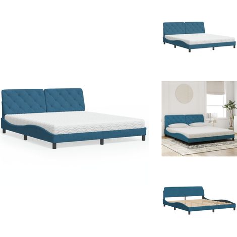 Lit avec matelas bleu 180x200 cm velours - Lit Double - Lit Plateforme - Lit Design - Lit Velours - Literie (1/5)