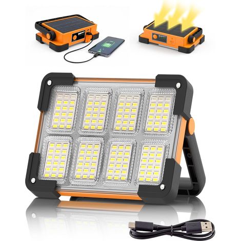Projecteur LED Rechargeable,Projecteur LED Chantier Portable Solaire & Batterie Rechargeable,4 Modes 6000mAh Lampe de Travail Pour Camping, Chantier, Garage, Atelier [Classe énergétique E] (1/5)