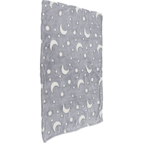 Doppelseitige, leuchtende Flanelldecke, 1,52 x 1 m, grau, phosphoreszierende, fluoreszierende Decke für Kinder, leichte Überwürfe für klimatisierte Sommerräume (1/5)