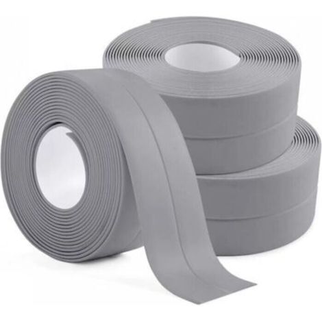 3 Rolls of Waterproof Sealing Tape, Grey, Bathroom Sealing, Self-Adhesive PVC Caulking Tape for Kitchen, Bathroom, Bathtub (1/5)