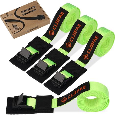 Lot de 4 sangles d'arrimage courtes avec boucle de serrage - Longueur : 100 cm - Largeur : 20 mm - Charge maximale : 200 kg - Pour barres de toit, vélo, vélo électrique, kayak - Vert (1/5)