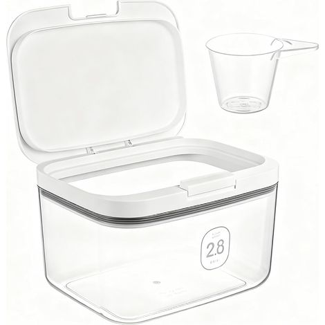 2,8-Liter-Aufbewahrungsbox für Wäsche, Ein-Knopf-Pulverdosierer, Mehrzweckbehälter für Waschmittel, Waschperlen, Katzenfutter (1/5)
