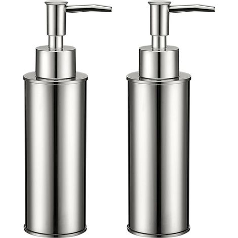 Lot de 2 distributeurs de savon, acier inoxydable 304 chromé, pompe ABS, 180 ml, salle de bain cuisine bureau