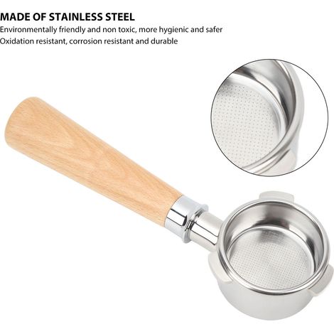Porte-filtre sans fond en acier inoxydable, porte-filtre manuel nu pour machine à café Breville série 8, 54 mm, hêtre A2 (1/5)