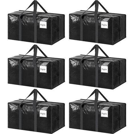Sacs de déménagement tissés en PE, bleu royal, lot de 6, résistants à l'humidité, emballage durable 74 x 33 x 36 cm Noir (lot de 6) (1/5)