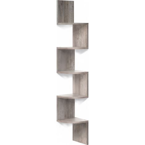 Relaxdays Scaffale angolare 125x20x20 cm, 5 ripiani, MDF, zigzag, libreria sospesa, grigio chiaro