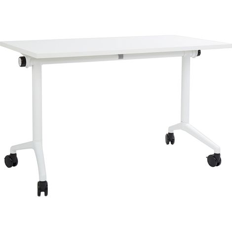 Escritorio rectangular moderno plegable con ruedas mesa móvil portátil estructura metálica 120 x 60 cm blanco Cavi