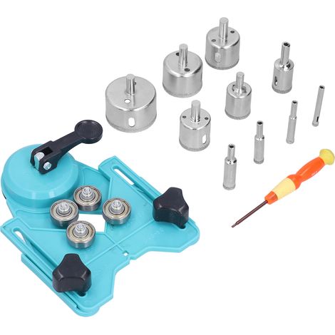 Lot de scies cloches diamantées pour percer carrelage et céramique, foret trépan avec guide de perçage, bleu clair (1/5)
