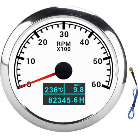 3-in-1 Gauge 6000RPM Tachometer Water Pressure Time IP67 for Car Truck Boat (White) (1/5)