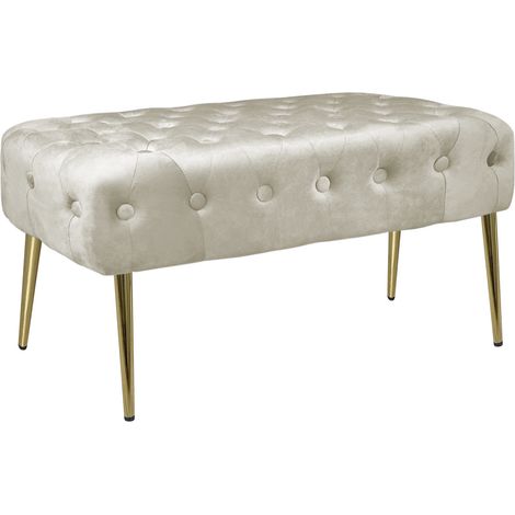 Panca Imbottita Divanetto In Velluto Sgabello A Pie Di Letto Con Gambe In Metallo Dorato Panchina Ingresso Legno Massello Pouf Crema (1/5)