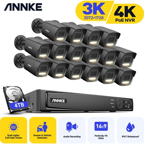 ANNKE 3K Security Cameras CCTV Kit Audio Recording Camera With 16×CamerasEXIR 2.0 Night Vision,4K Ultra HD 16CH H.265+ NVR POE Video Surveillance System - 4TB HDD (1/5)