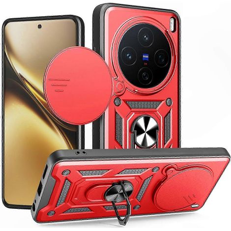 Étui pour téléphone X200 5G avec cache-objectif coulissant, coque de protection avec béquille en PC et TPU - Vert (1/5)