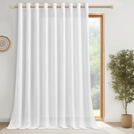 1 Pièce Rideau Salon Voilage Blanc Grande Largeur 300x245 CM pour Porte Fenetre Chambre Adulte Baie Vitrée Rideaux Voilage Intérieurs Effet en Lin Translucide à Oeillets (1/5)