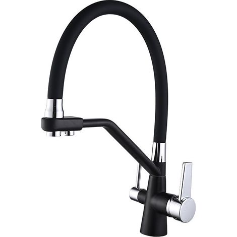 SABIR Robinet De Cuisine Avec Douchette Extractible, Mitigeur De Cuisine Pour Filtre À Eau, 3 En 1 Mitigeur Évier Cuisine (Noir) (1/5)