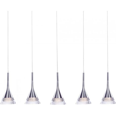 Visconte Gem Ceiling Pendant Bar LED 5 Light With Conical Glass Shade - Chrome